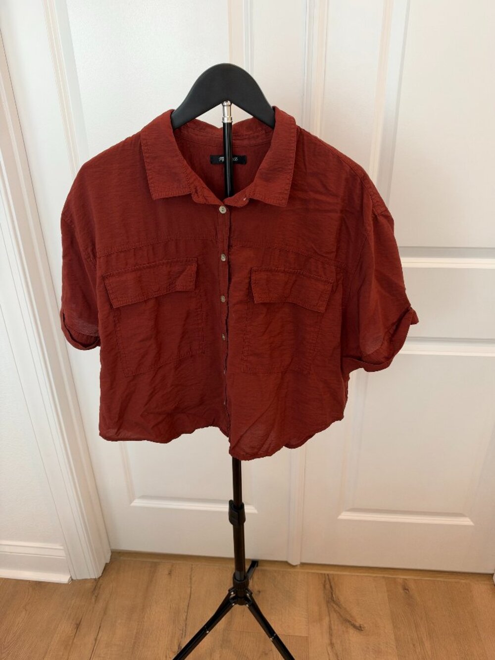 Madewell Cropped Button-Down Shirt – Rust/Terracotta – Size XL